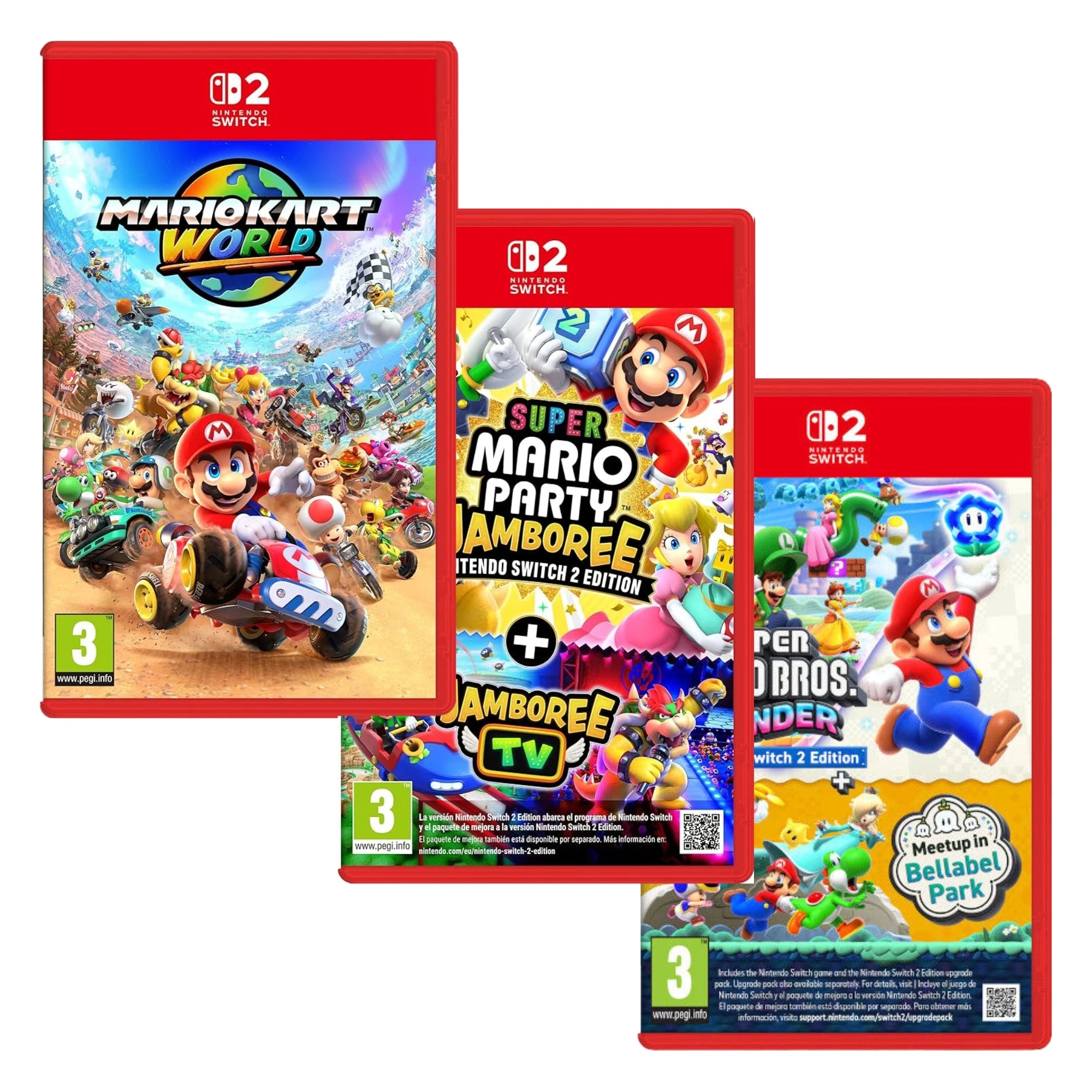 Pack 3 Juegos Nintendo Switch 2 | Mario Kart World + Mario Party Jamboree + Mario Bros Wonder | Español
