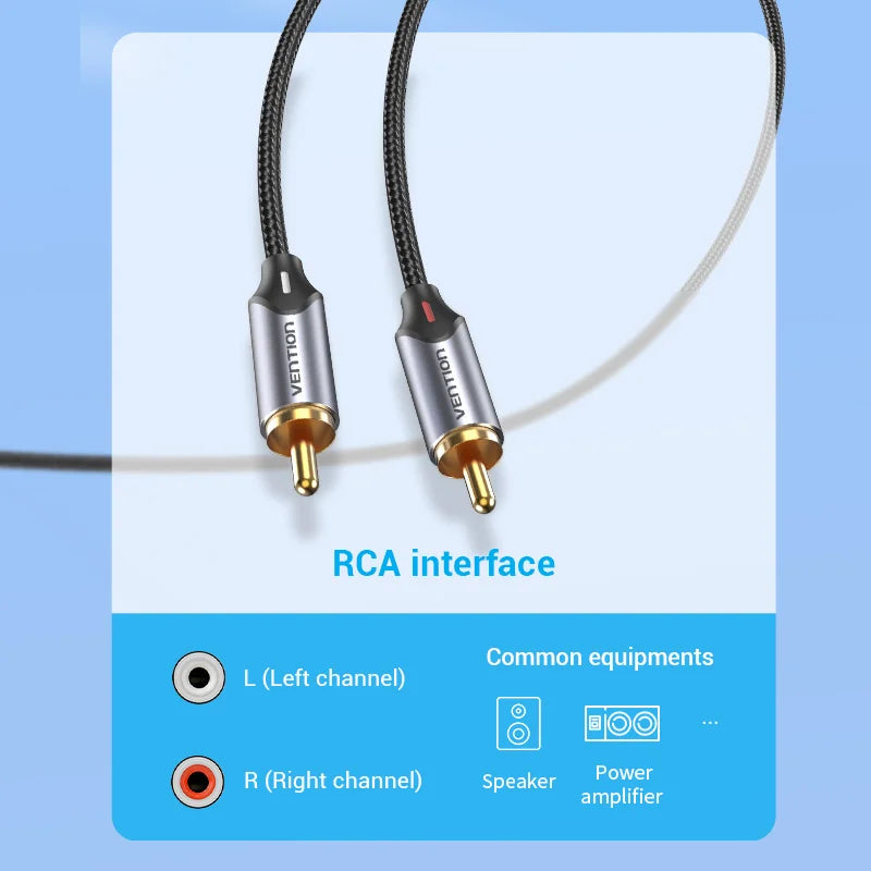 Cable de Audio Vention 3.5mm a 2 RCA | Splitter AUX para Amplificador, TV, Smartphone y Sistema HiFi