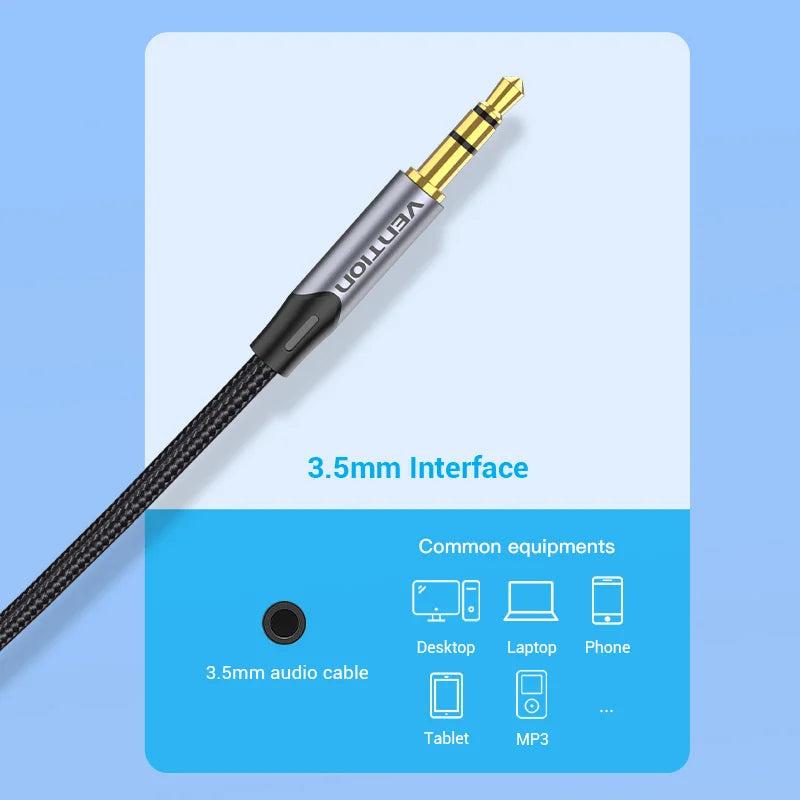 Cable de Audio Vention 3.5mm a 2 RCA | Splitter AUX para Amplificador, TV, Smartphone y Sistema HiFi