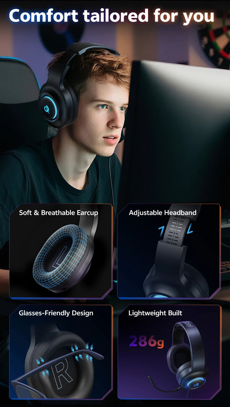 Auriculares Gaming V200 Sonido Envolvente 7.1 | Micrófono | LED | Compatible PC PS4 PS5 Xbox