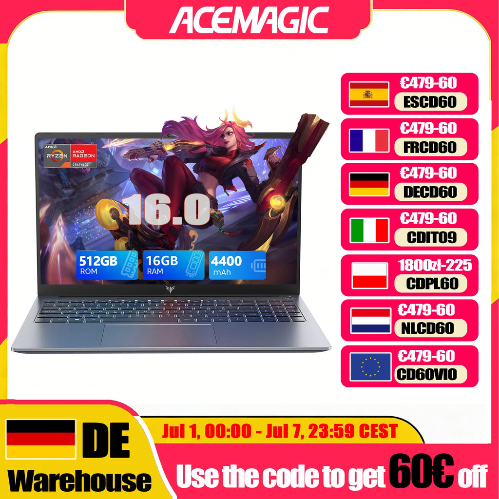 Portátil Gaming ACEMAGIC RX16 16'' | AMD Ryzen 9 6900HX | 16GB DDR5 | 512GB SSD | WiFi 6 | Windows 11 Pro