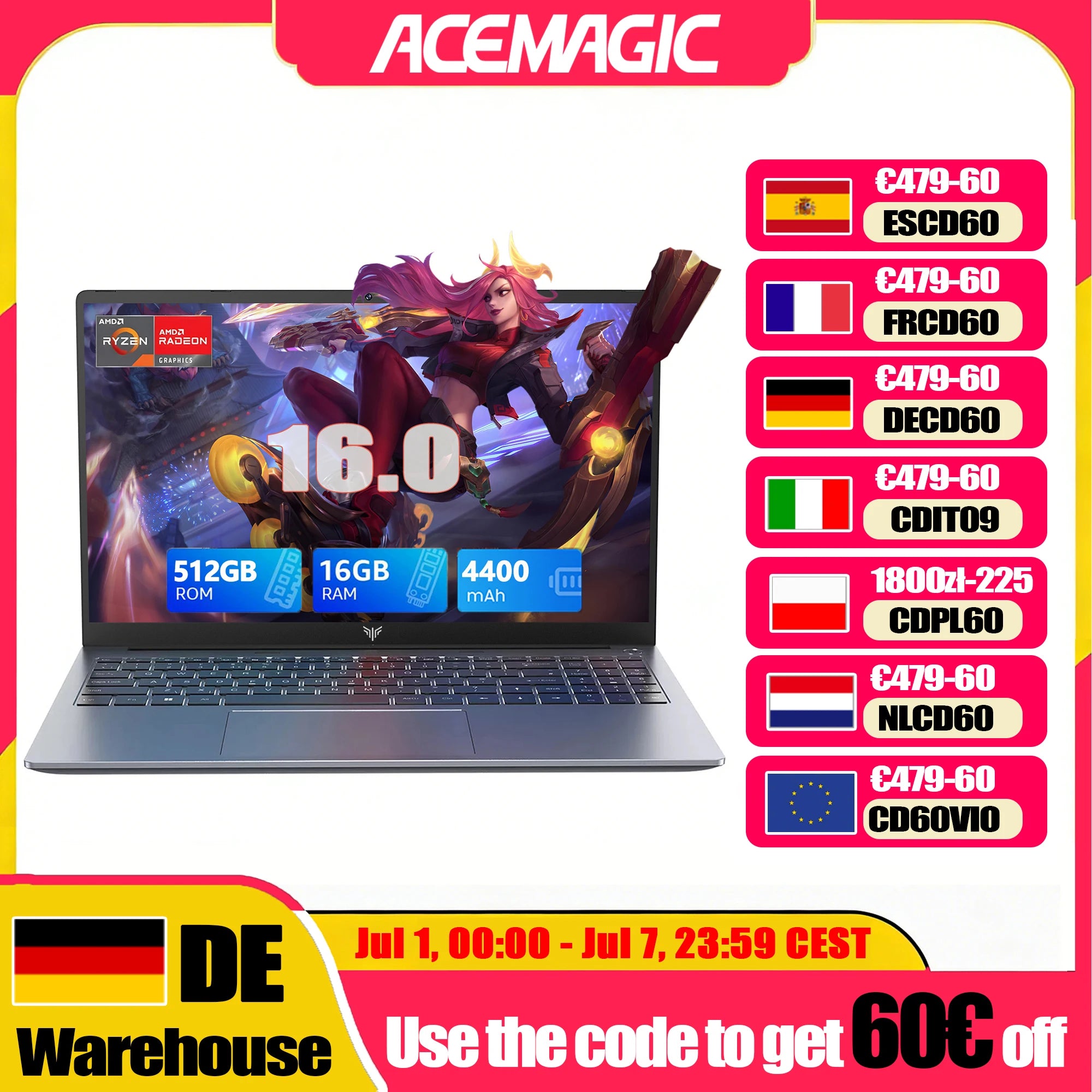 Portátil Gaming ACEMAGIC RX16 16'' | AMD Ryzen 9 6900HX | 16GB DDR5 | 512GB SSD | WiFi 6 | Windows 11 Pro