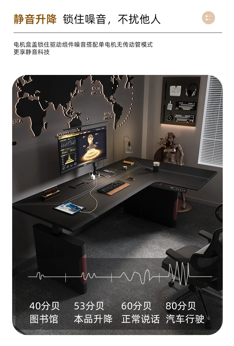 Mesa Esquinera en L Eléctrica Altura Regulable | Estilo Nórdico Negro | Madera de Roble | FYCD