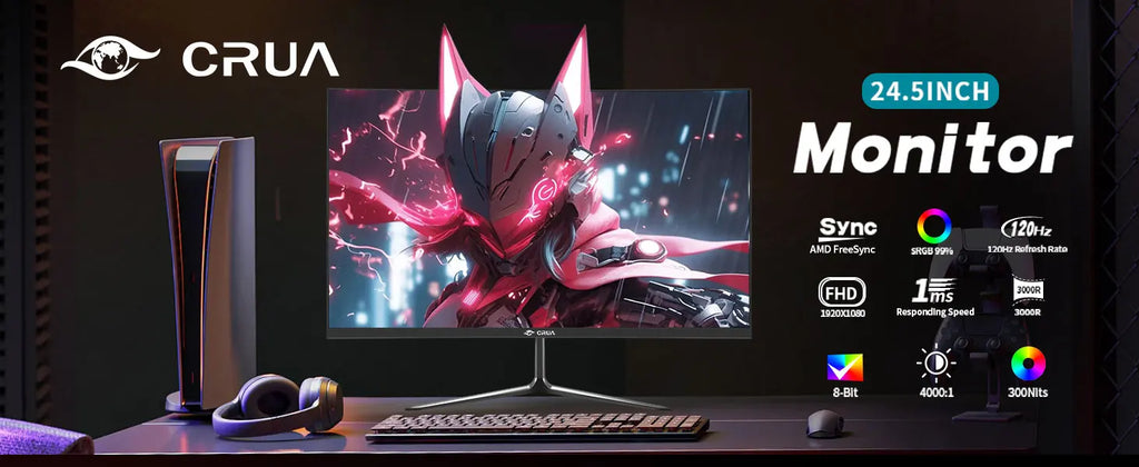 Monitor Gaming Curvo CRUA 24.5'' 120Hz FHD 1080P | FreeSync | Sin Marco | DisplayPort HDMI | VESA