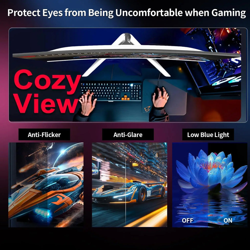 Monitor Gaming Curvo Crua 27'' 200Hz FHD 1080P | FreeSync | Sin Marco | Protección Ocular