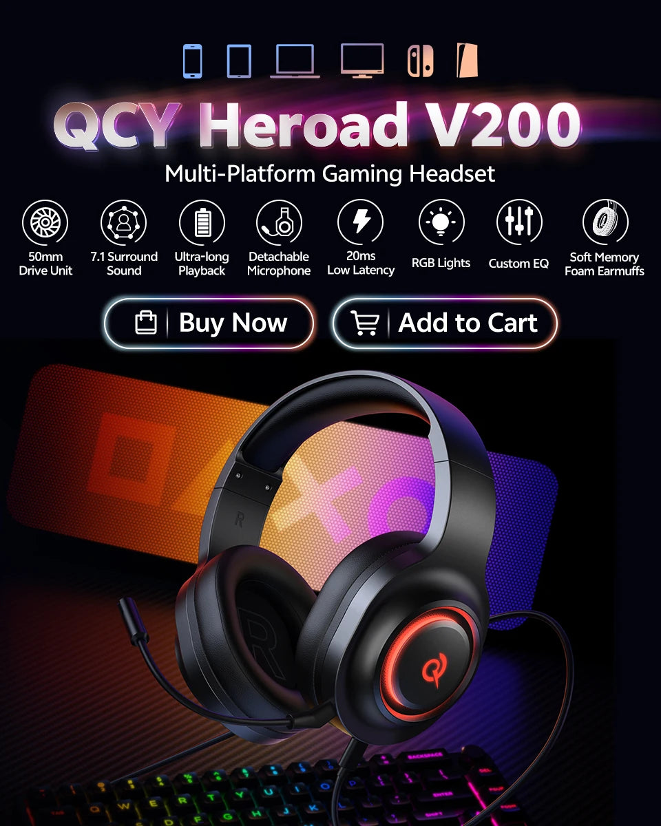 Auriculares Gaming V200 Sonido Envolvente 7.1 | Micrófono | LED | Compatible PC PS4 PS5 Xbox
