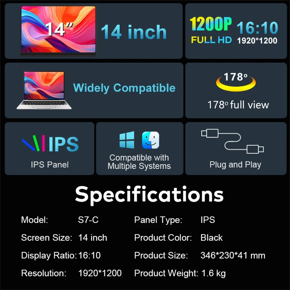 Extensor Doble Pantalla FHD IPS Gaming Portátil | Alta Definición 14 a 16 Pulgadas | Rospider