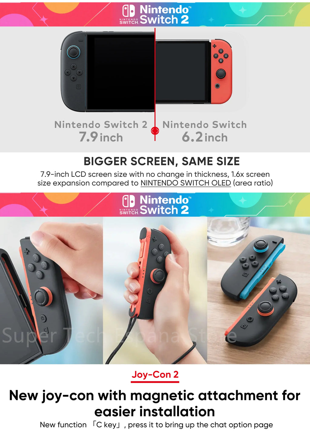 Nintendo Switch 2 Pantalla 7.9" 120Hz | Joy-Con 2 | 3 Modos de Juego | Compatible Switch 1