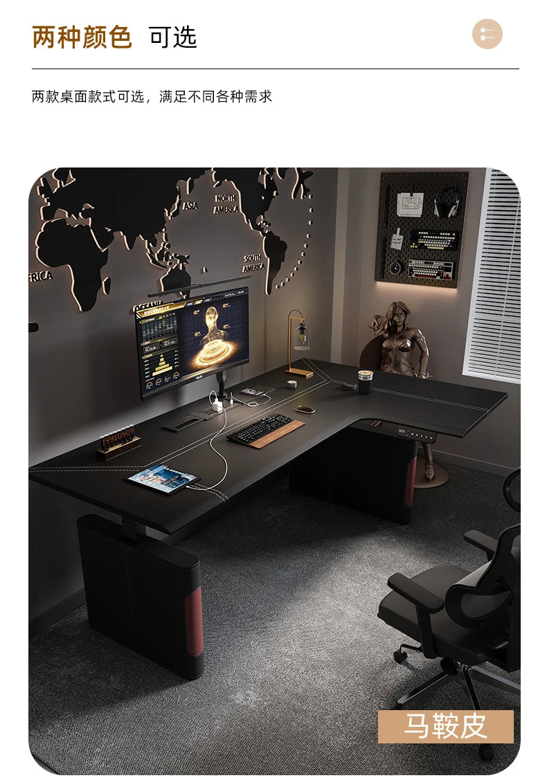 Mesa Esquinera en L Eléctrica Altura Regulable | Estilo Nórdico Negro | Madera de Roble | FYCD