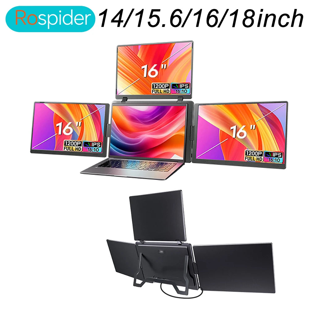 Monitor Triple Pantalla Portátil LCD FHD Retroiluminado | Pantalla Secundaria para Portátil | 1 Cable | Extensor