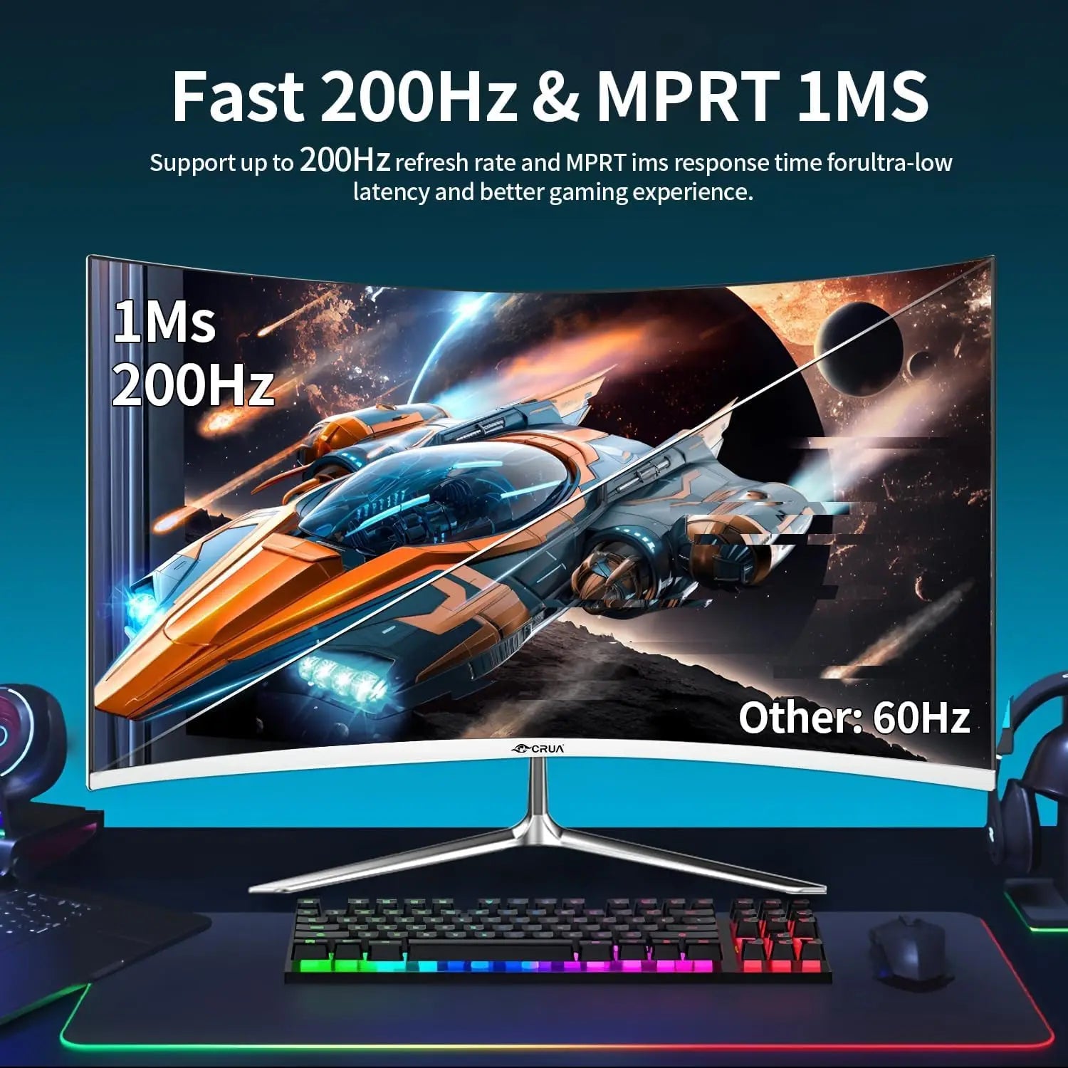 Monitor Gaming Curvo Crua 27'' 200Hz FHD 1080P | FreeSync | Sin Marco | Protección Ocular