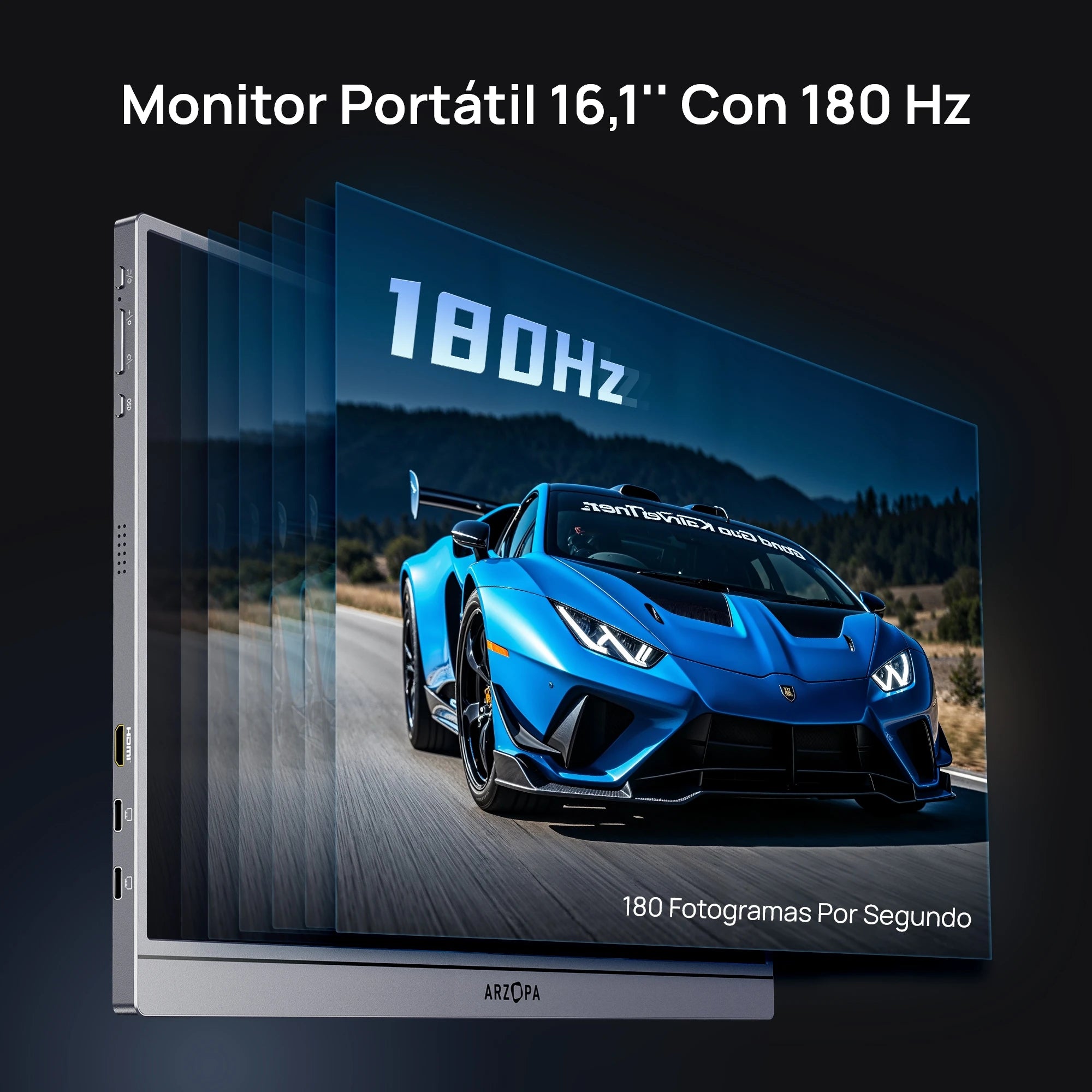 Monitor Portátil ARZOPA Z3FC 16.1'' 180Hz 2.5K QHD | 107% sRGB | Segunda Pantalla Laptop PC PS5 Mac Xbox