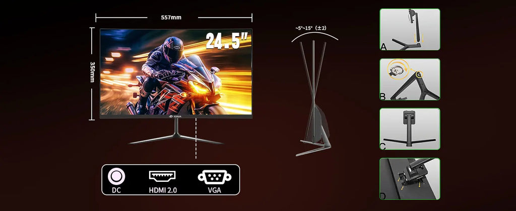 Monitor Gaming Curvo CRUA 24.5'' 120Hz FHD 1080P | FreeSync | Sin Marco | DisplayPort HDMI | VESA