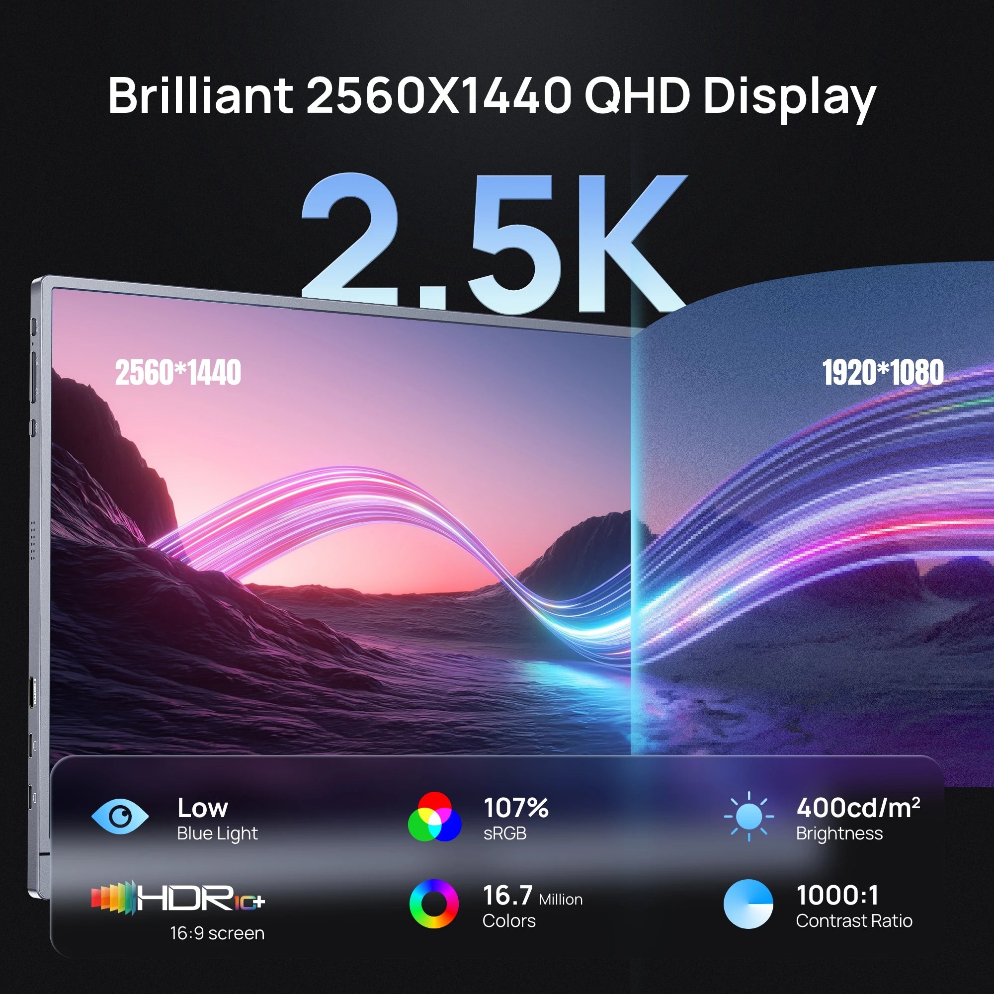 Monitor Portátil ARZOPA Z3FC 16.1'' 180Hz 2.5K QHD | 107% sRGB | Segunda Pantalla Laptop PC PS5 Mac Xbox