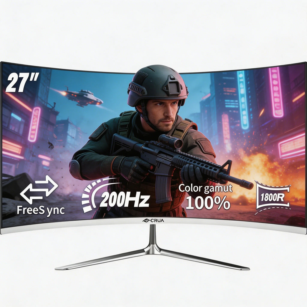 Monitor Gaming Curvo Crua 27'' 200Hz FHD 1080P | FreeSync | Sin Marco | Protección Ocular
