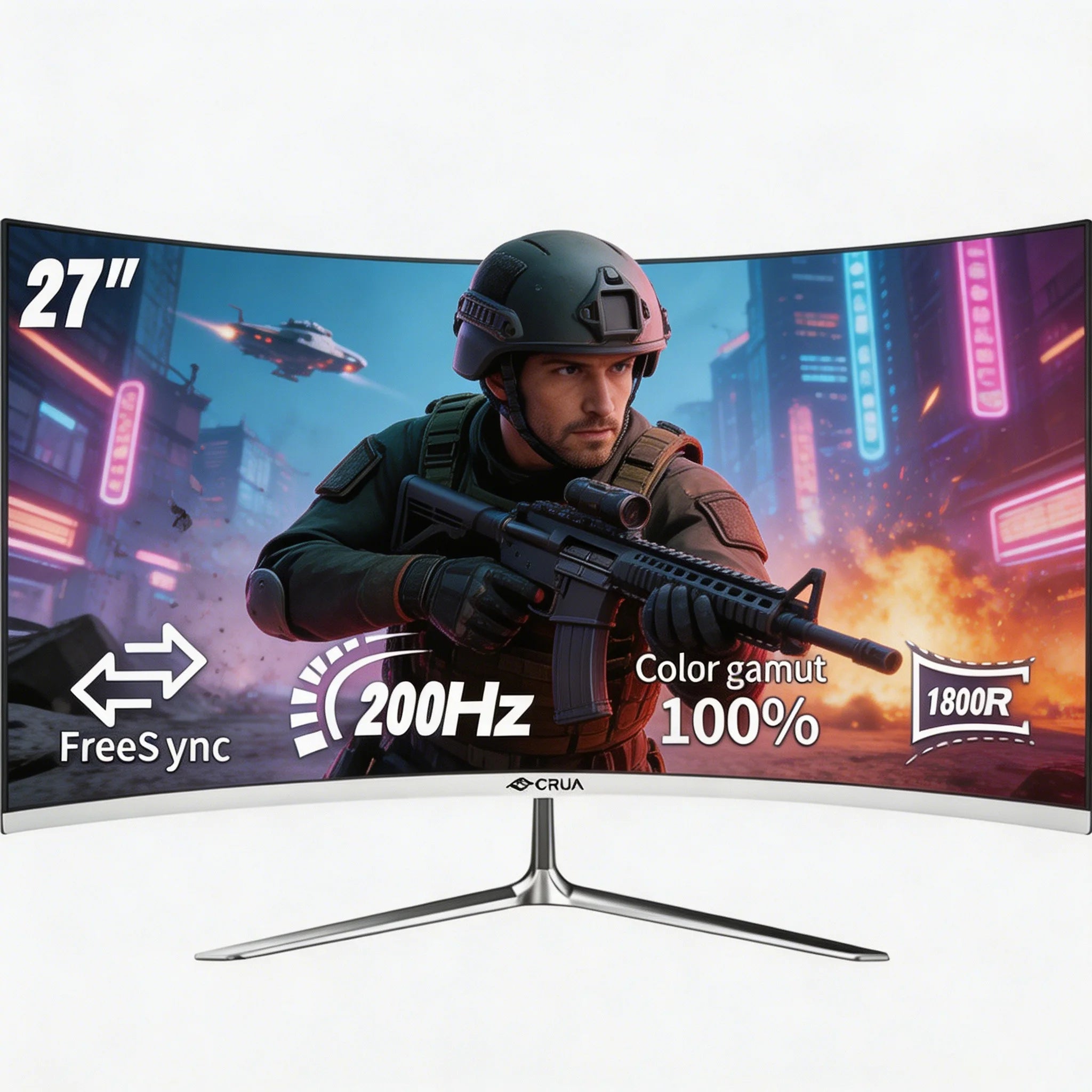 Monitor Gaming Curvo Crua 27'' 200Hz FHD 1080P | FreeSync | Sin Marco | Protección Ocular