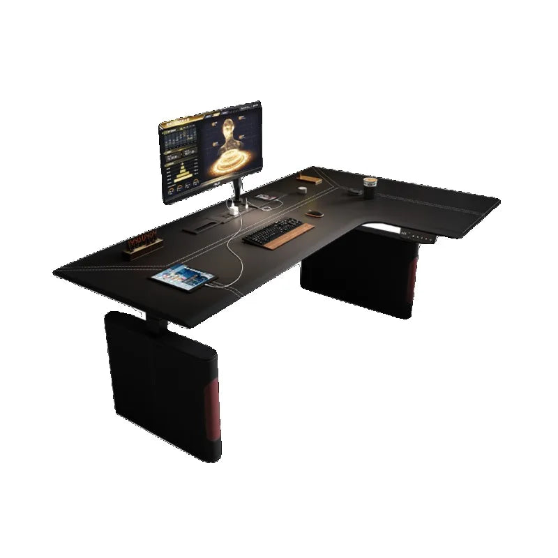 Mesa Esquinera en L Eléctrica Altura Regulable | Estilo Nórdico Negro | Madera de Roble | FYCD