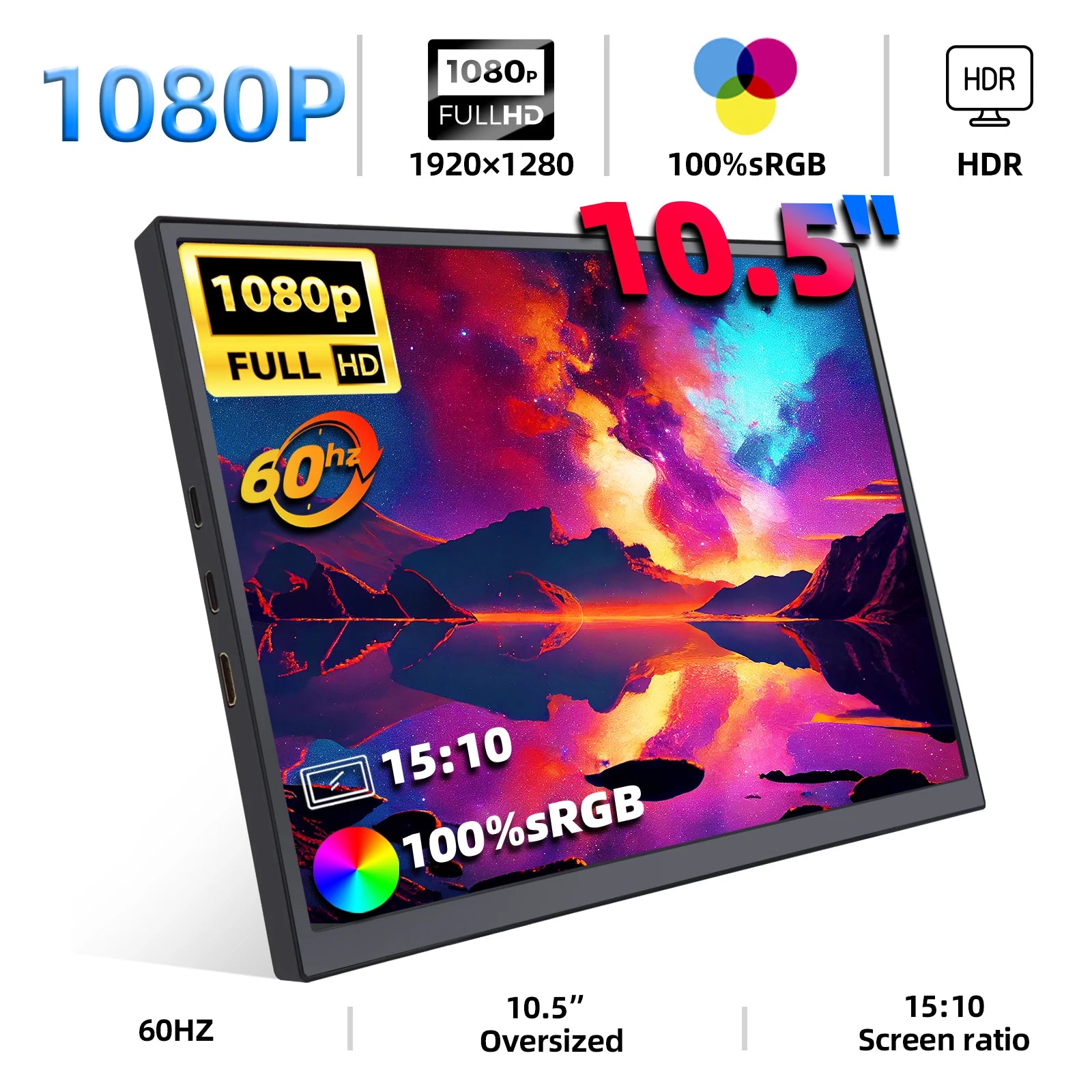 Monitor Portátil ZSUS 10.5'' 1280P 100% sRGB | Luz Azul Baja | Compatible Xbox PS4 PS5 Switch Móvil PC