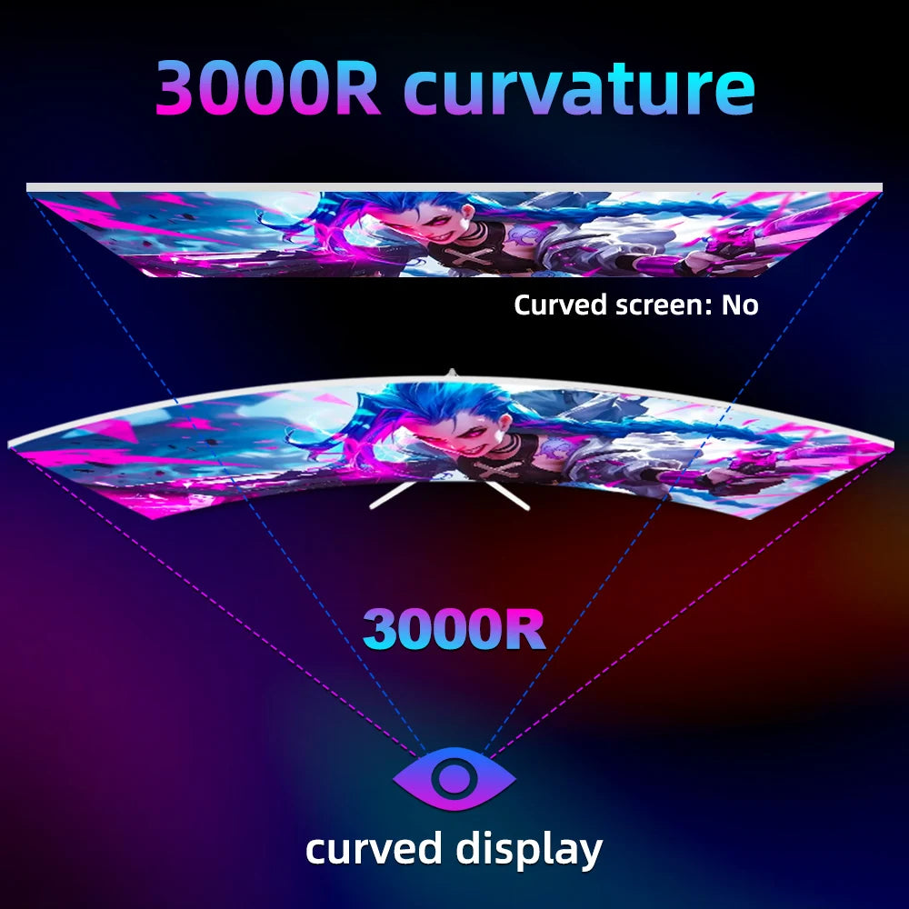 Monitor Curvo Gaming 24'' 100Hz MVA FHD 1080P | 3000R | HDMI VGA | 2ms | Protección Ocular | VESA
