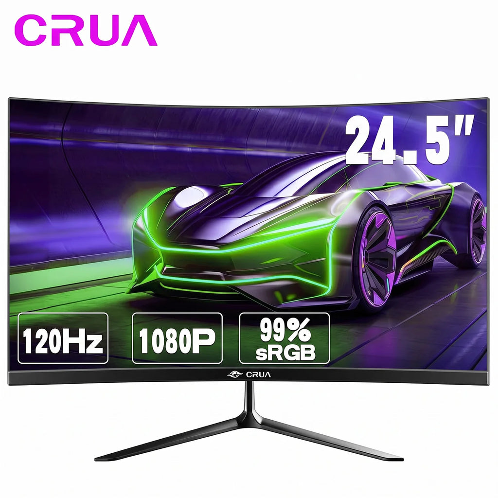 Monitor Gaming Curvo CRUA 24.5'' 120Hz FHD 1080P | FreeSync | Sin Marco | DisplayPort HDMI | VESA