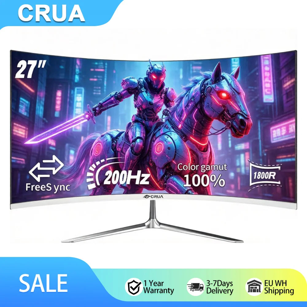 Monitor Gaming Curvo Crua 27'' 200Hz FHD 1080P | FreeSync | Sin Marco | Protección Ocular