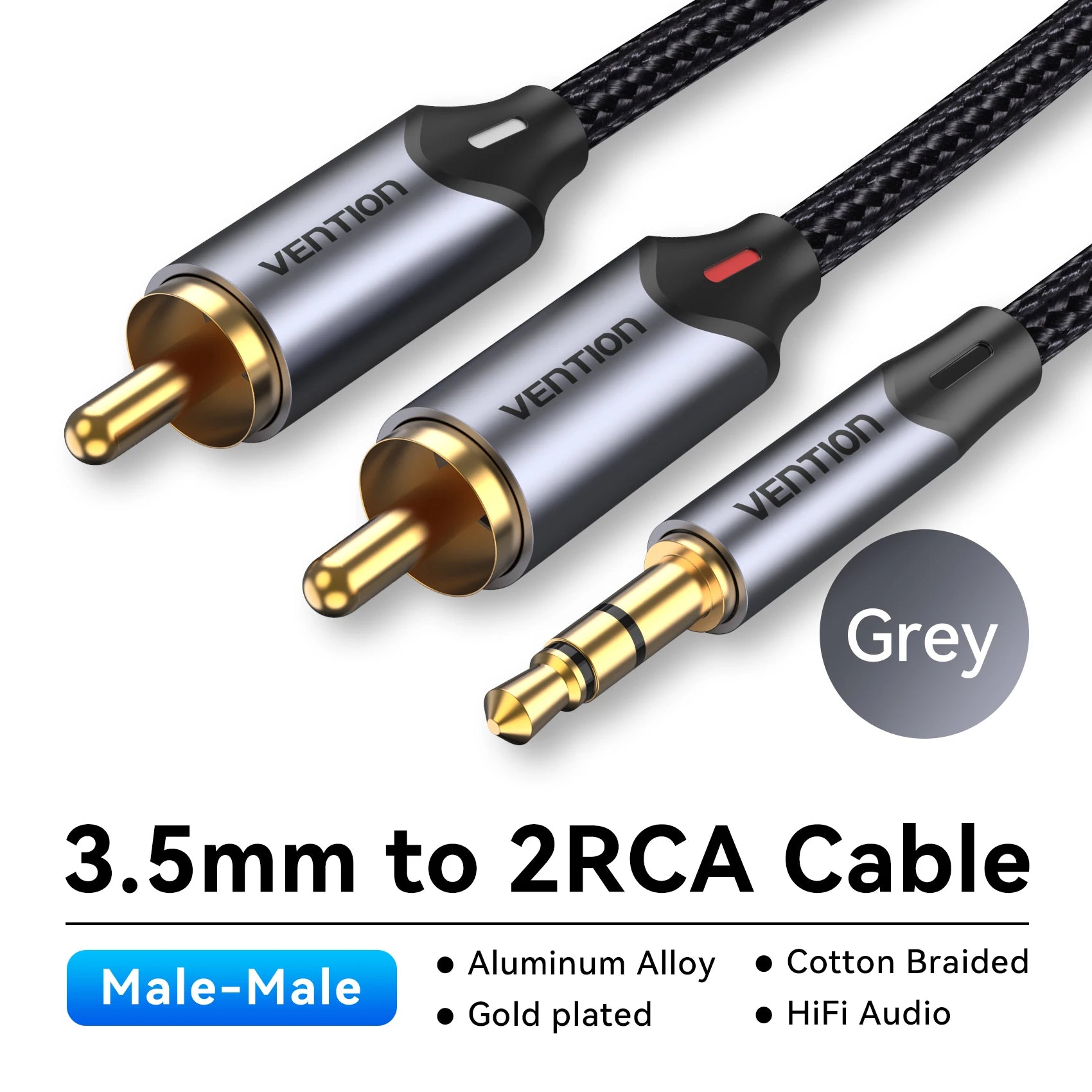 Cable de Audio Vention 3.5mm a 2 RCA | Splitter AUX para Amplificador, TV, Smartphone y Sistema HiFi