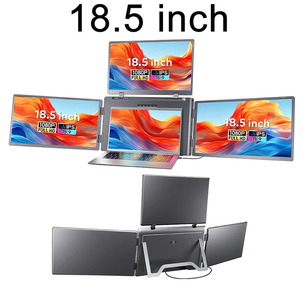 Monitor Triple Pantalla Portátil LCD FHD Retroiluminado | Pantalla Secundaria para Portátil | 1 Cable | Extensor