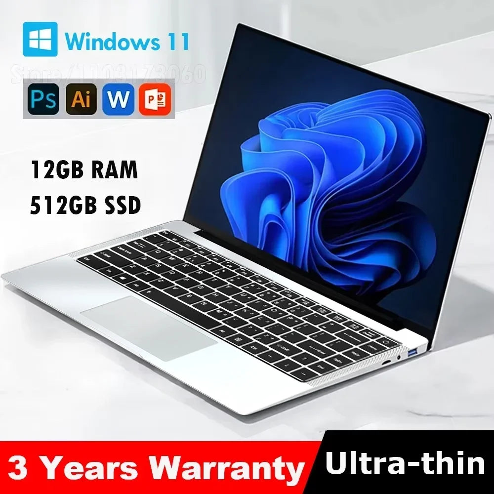 Portátil 2026 Windows 11 Intel Atom x7 A3950 | 12GB RAM | SSD hasta 2TB | Pantalla 14.1'' FHD