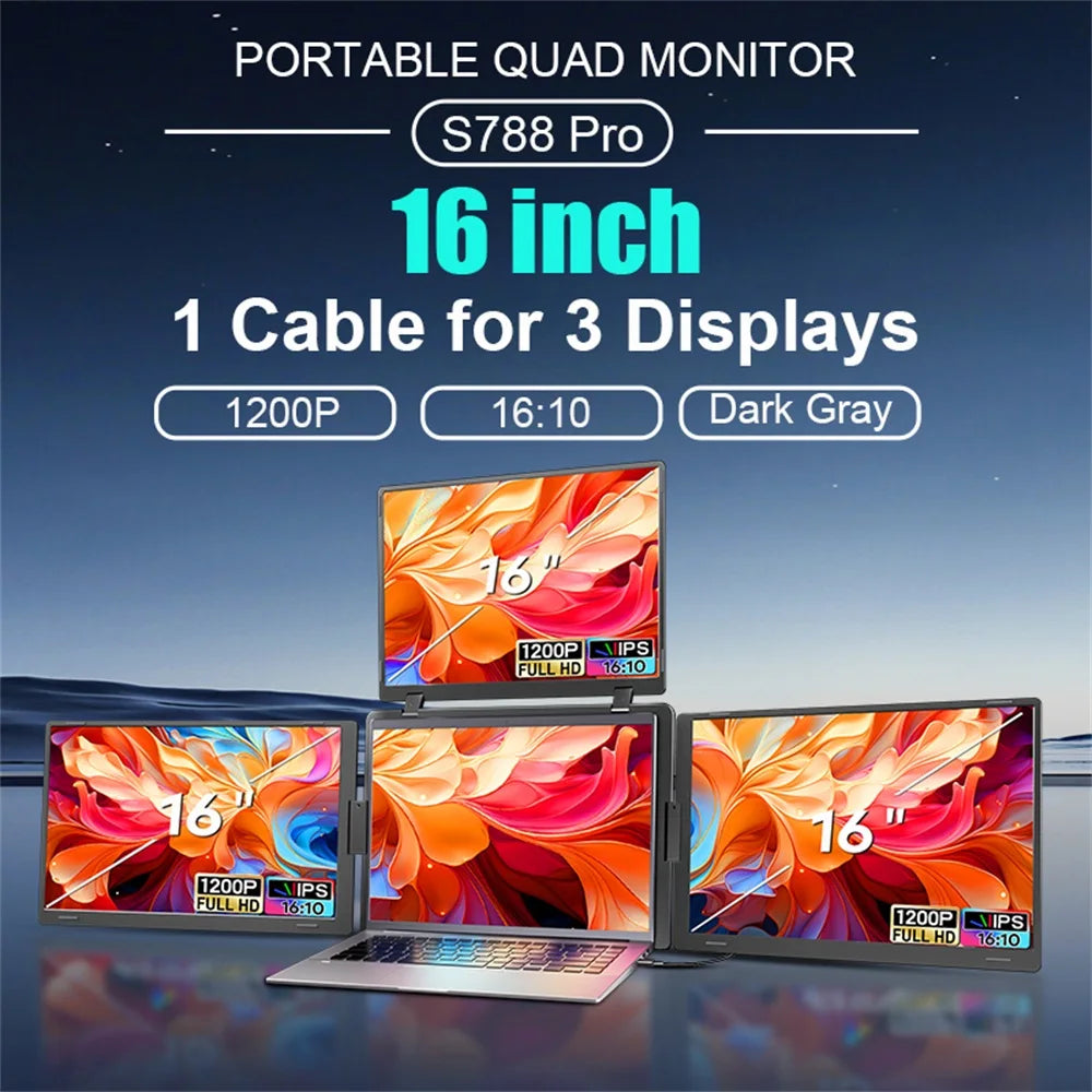 Monitor Triple Pantalla Portátil LCD FHD Retroiluminado | Pantalla Secundaria para Portátil | 1 Cable | Extensor
