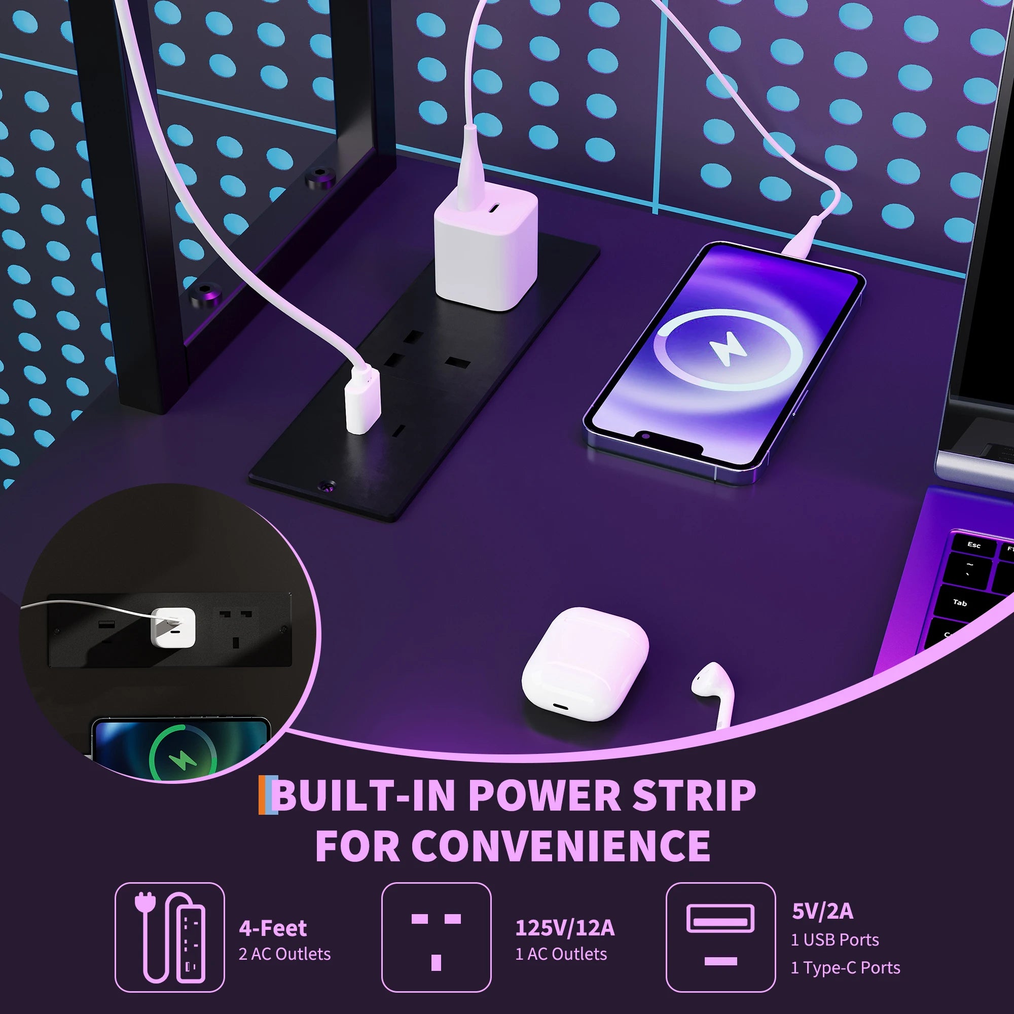 Mesa Gaming en L HAUSPROFI | LED RGB + Enchufe + USB | Cajón + Soporte Monitor | Ahorra Espacio