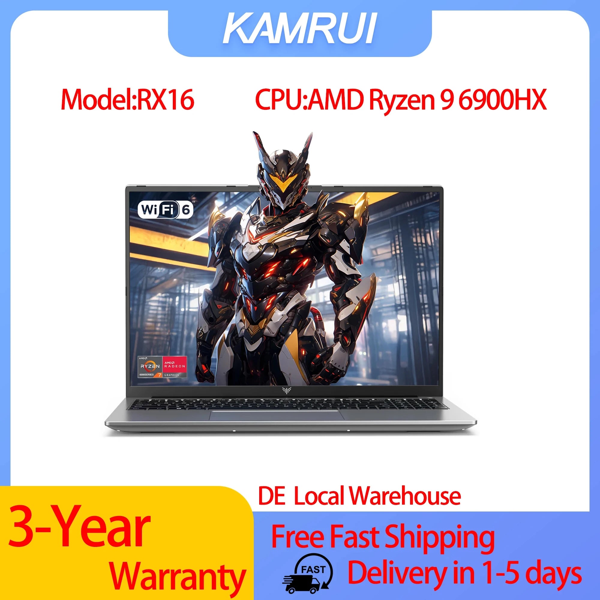 Portátil Gaming KAMRUI RX16 16'' | AMD Ryzen 9 6900HX | 16GB LPDDR5 | 512GB SSD | Windows 11