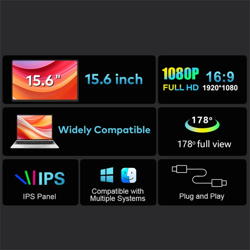 Extensor Doble Pantalla FHD IPS Gaming Portátil | Alta Definición 14 a 16 Pulgadas | Rospider