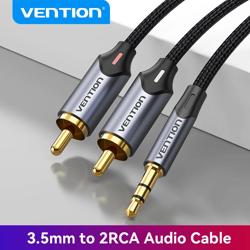 Cable de Audio Vention 3.5mm a 2 RCA | Splitter AUX para Amplificador, TV, Smartphone y Sistema HiFi