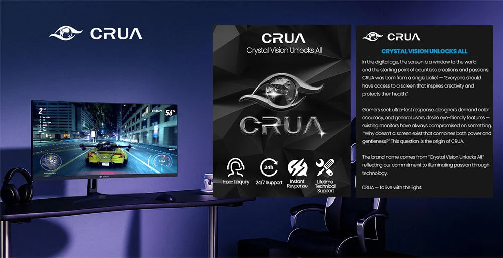 Monitor Gaming Curvo Crua 27'' 200Hz FHD 1080P | FreeSync | Sin Marco | Protección Ocular