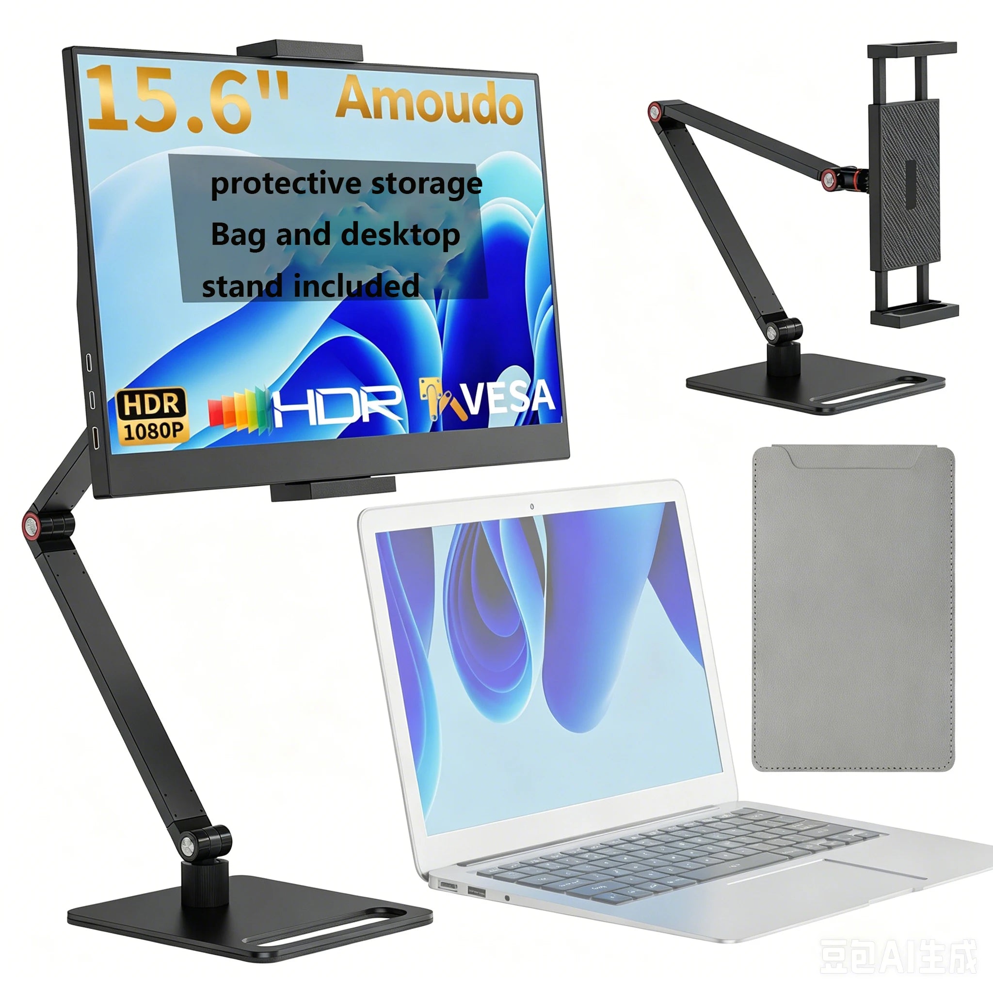 Monitor Portátil Amoudo 15.6'' FHD 1920x1080 IPS | USB-C | Mini HDMI | VESA | Soporte Penhole