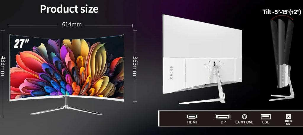 Monitor Gaming Curvo Crua 27'' 200Hz FHD 1080P | FreeSync | Sin Marco | Protección Ocular