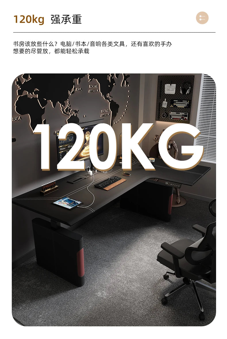 Mesa Esquinera en L Eléctrica Altura Regulable | Estilo Nórdico Negro | Madera de Roble | FYCD