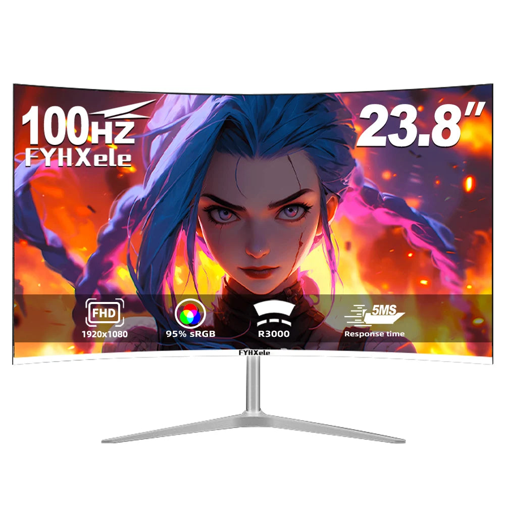 Monitor Curvo Gaming 24'' 100Hz MVA FHD 1080P | 3000R | HDMI VGA | 2ms | Protección Ocular | VESA