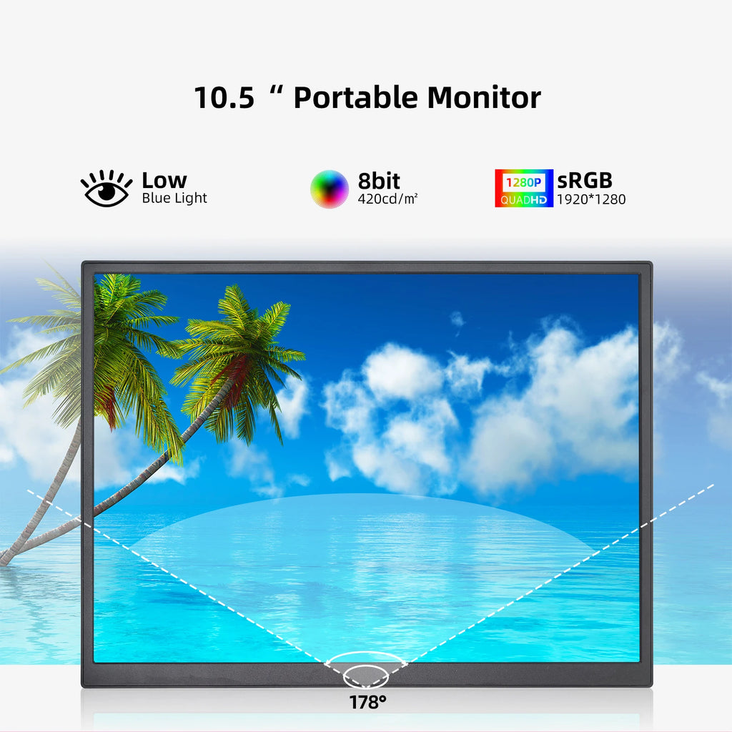 Monitor Portátil ZSUS 10.5'' 1280P 100% sRGB | Luz Azul Baja | Compatible Xbox PS4 PS5 Switch Móvil PC