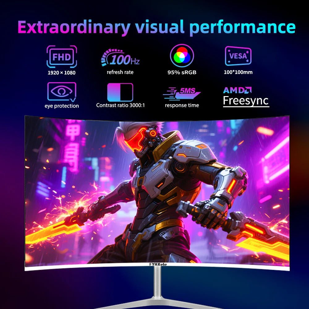 Monitor Curvo Gaming 24'' 100Hz MVA FHD 1080P | 3000R | HDMI VGA | 2ms | Protección Ocular | VESA