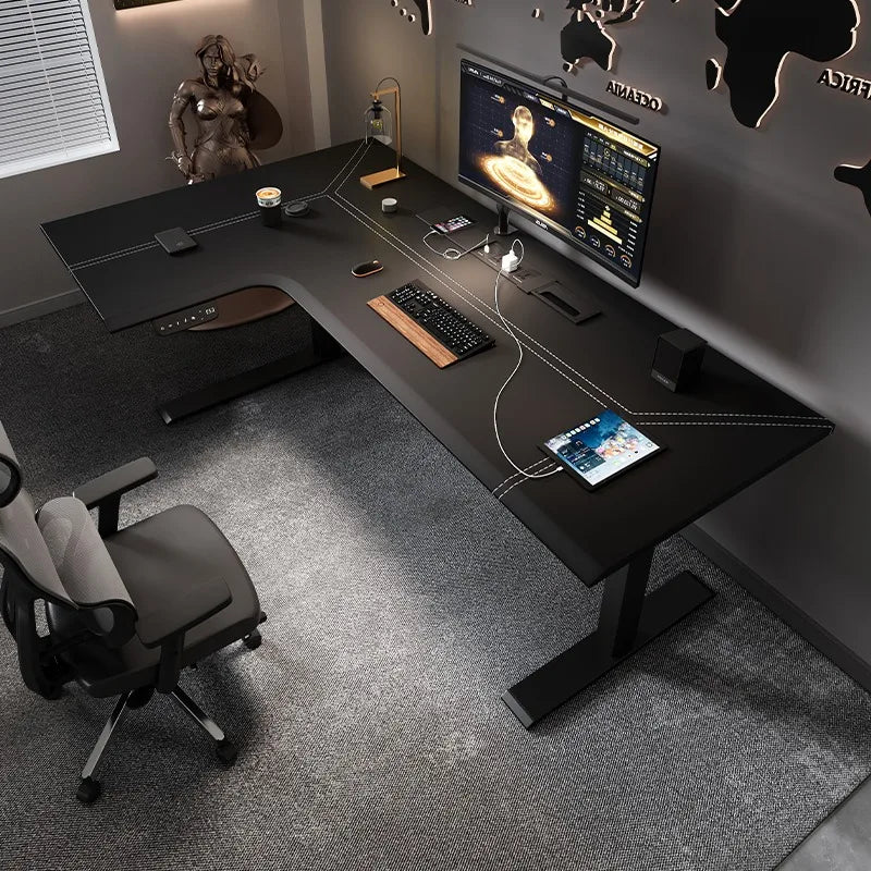 Mesa Esquinera en L Eléctrica Altura Regulable | Estilo Nórdico Negro | Madera de Roble | FYCD