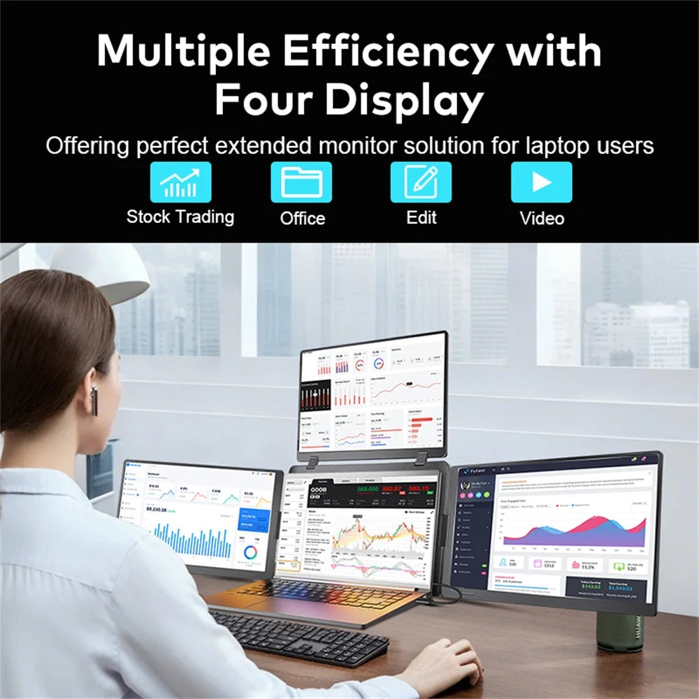 Monitor Triple Pantalla Portátil LCD FHD Retroiluminado | Pantalla Secundaria para Portátil | 1 Cable | Extensor