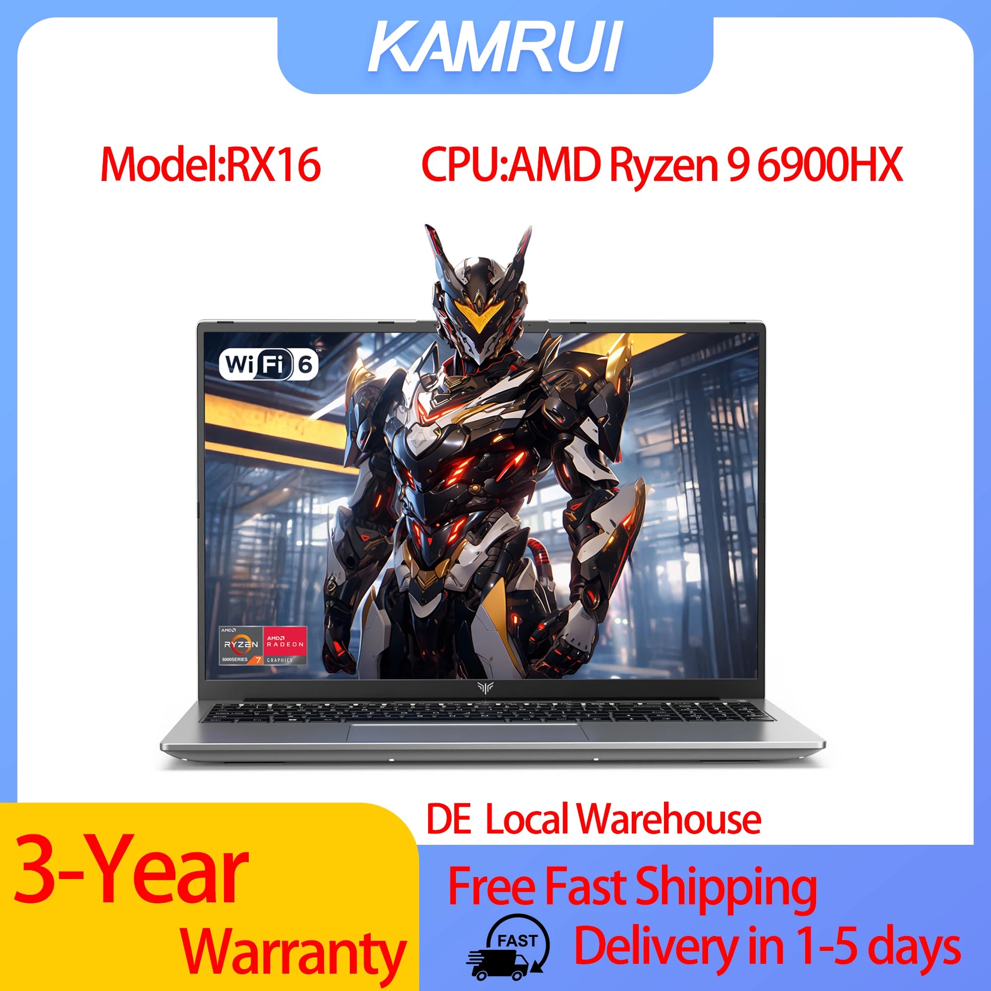 Portátil Gaming KAMRUI RX16 16'' | AMD Ryzen 9 6900HX | 16GB LPDDR5 | 512GB SSD | Windows 11