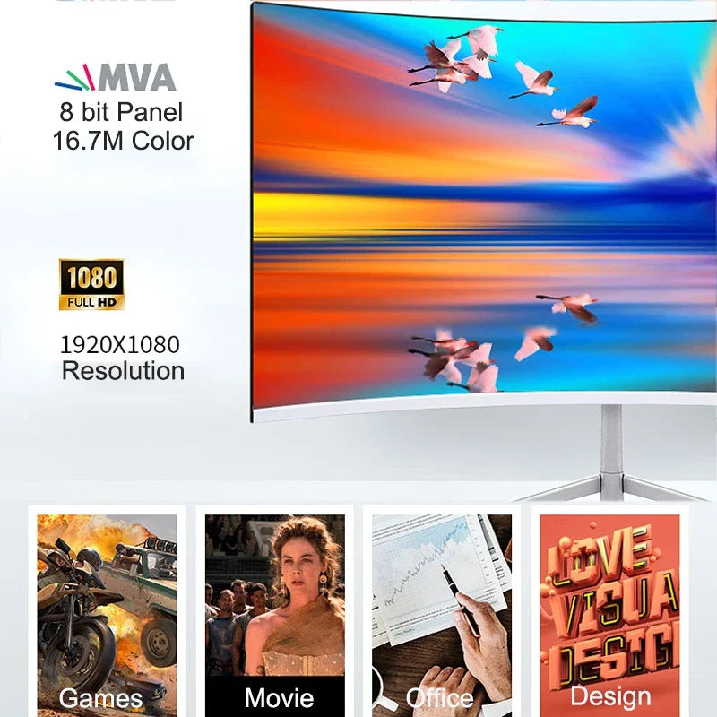 Monitor Curvo Gaming 24'' 100Hz MVA FHD 1080P | 3000R | HDMI VGA | 2ms | Protección Ocular | VESA