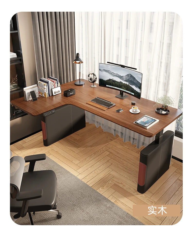 Mesa Esquinera en L Eléctrica Altura Regulable | Estilo Nórdico Negro | Madera de Roble | FYCD