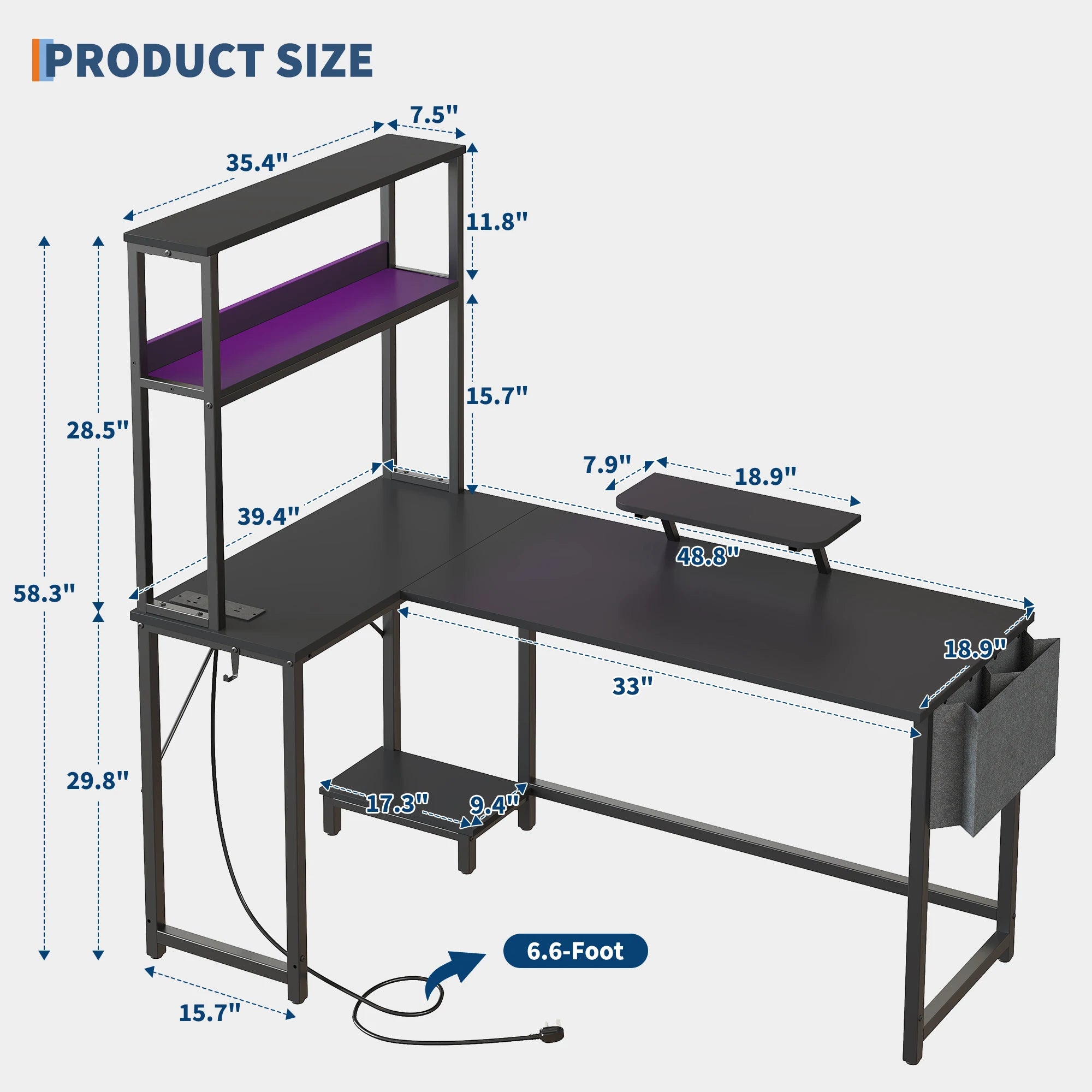 Mesa Gaming en L HAUSPROFI | LED RGB + Enchufe + USB | Cajón + Soporte Monitor | Ahorra Espacio