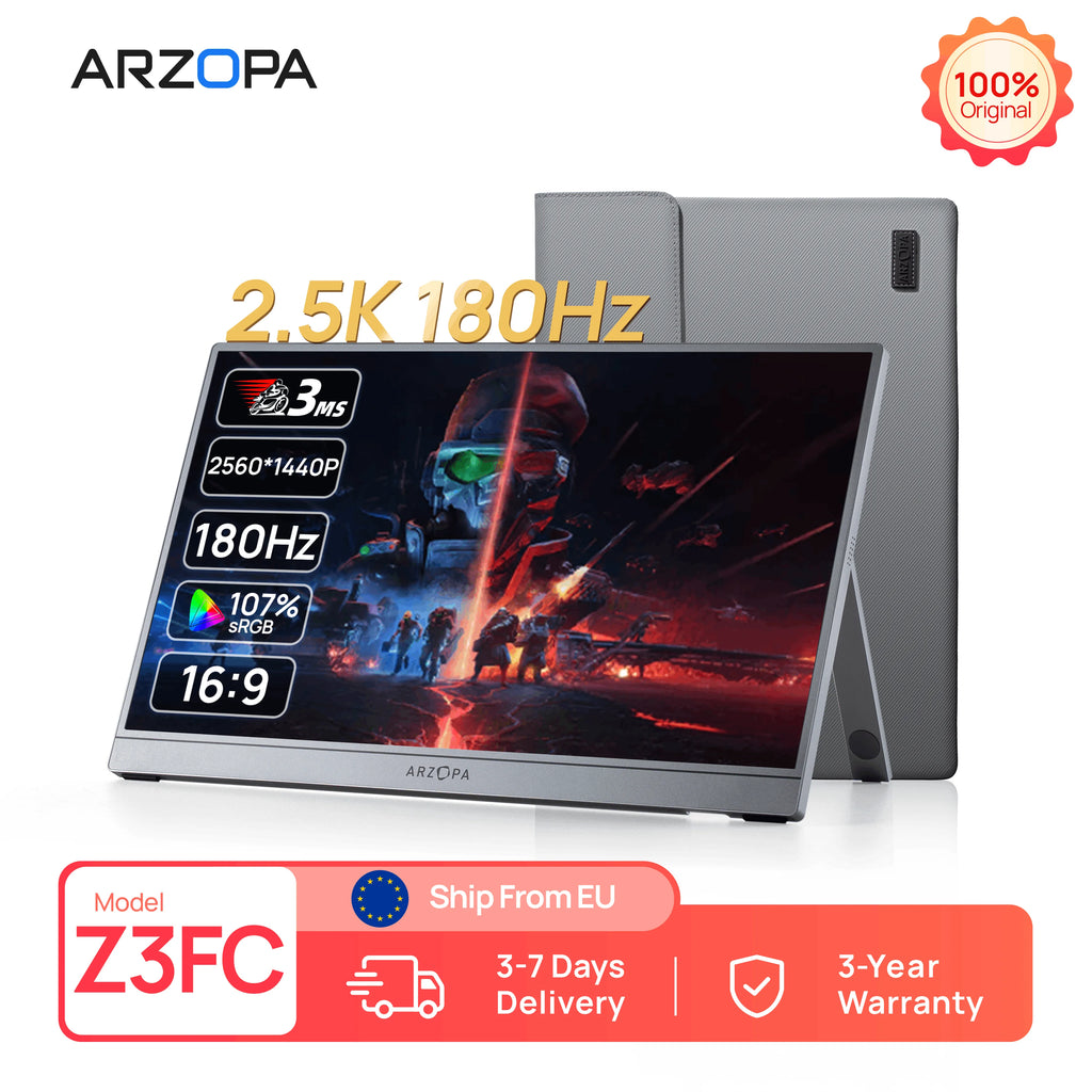 Monitor Portátil ARZOPA Z3FC 16.1'' 180Hz 2.5K QHD | 107% sRGB | Segunda Pantalla Laptop PC PS5 Mac Xbox