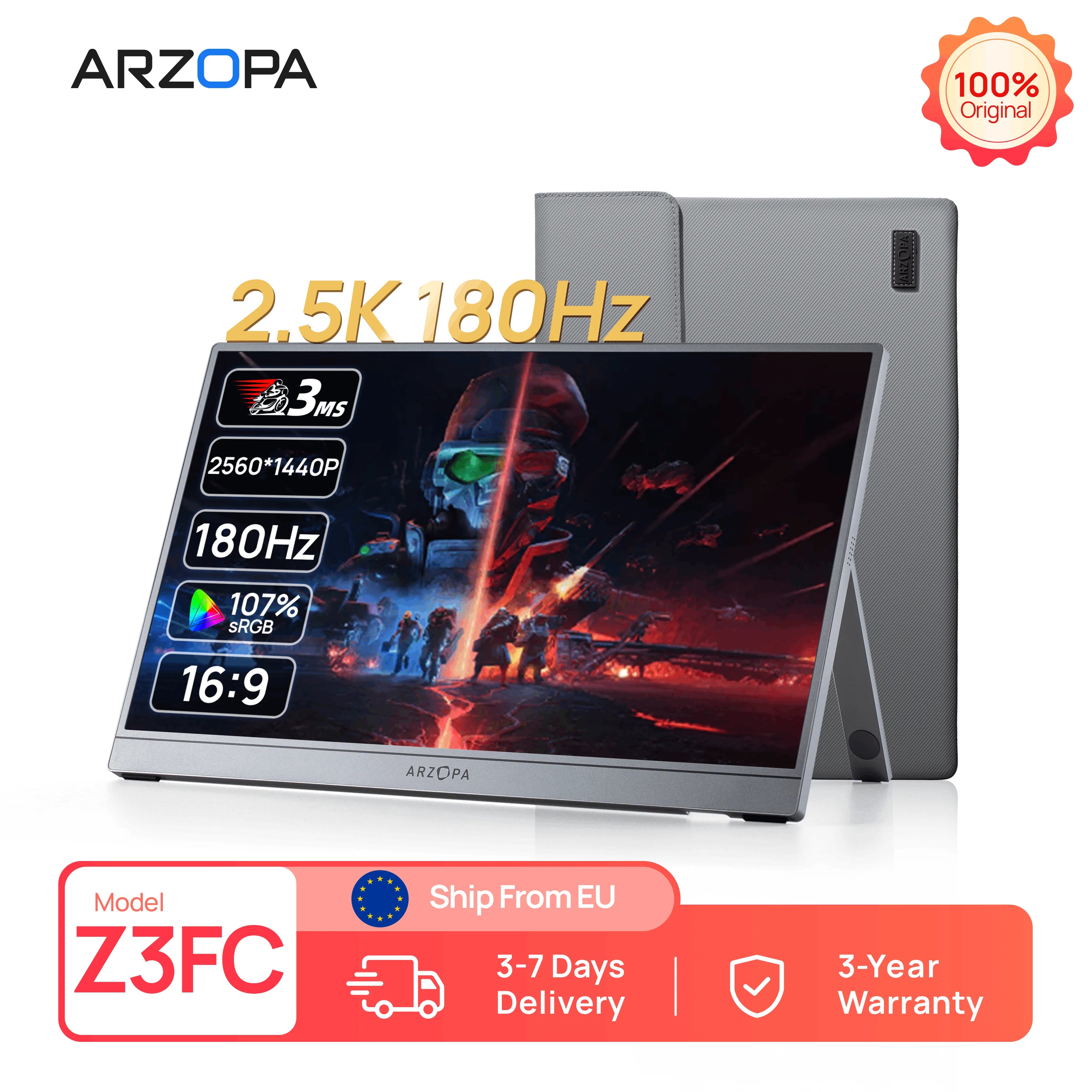 Monitor Portátil ARZOPA Z3FC 16.1'' 180Hz 2.5K QHD | 107% sRGB | Segunda Pantalla Laptop PC PS5 Mac Xbox
