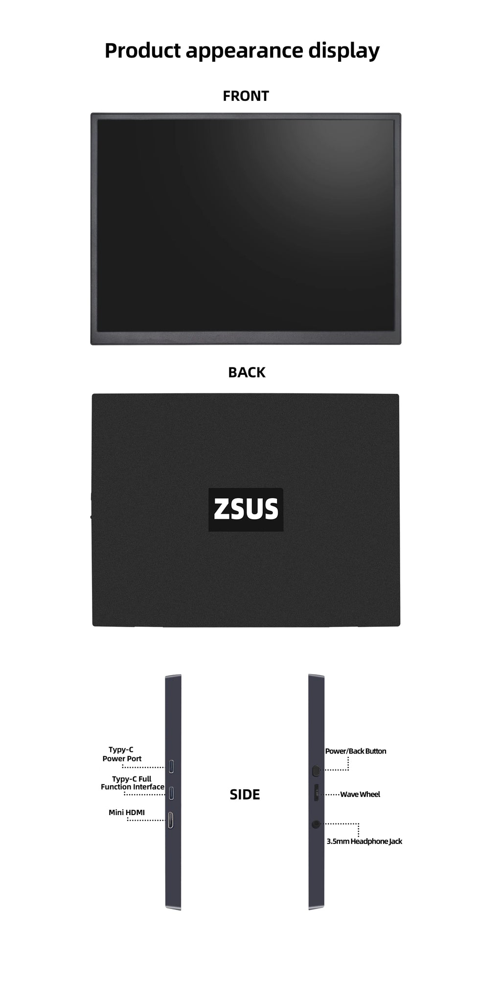 Monitor Portátil ZSUS 10.5'' 1280P 100% sRGB | Luz Azul Baja | Compatible Xbox PS4 PS5 Switch Móvil PC