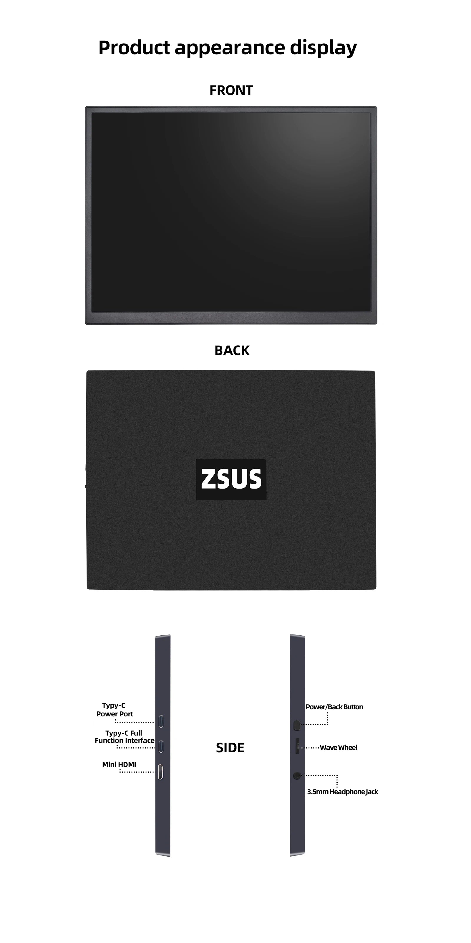 Monitor Portátil ZSUS 10.5'' 1280P 100% sRGB | Luz Azul Baja | Compatible Xbox PS4 PS5 Switch Móvil PC